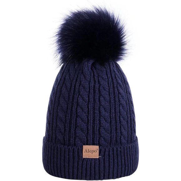 Kids Winter Beanie Children's Warm Fleece Lined Knit Thick Ski Cap with Pom - Picture 1 of 7